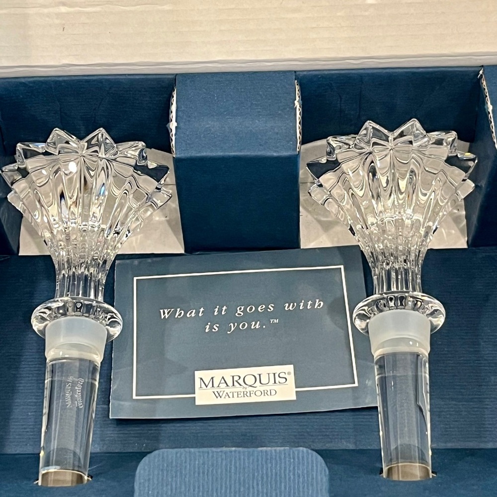 Pair Brookside By Waterford Marquis Crystal Wine Stoppers Austria